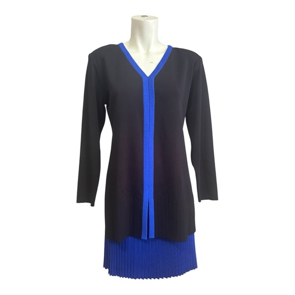 Vintage Misook Skirt Tunic Set Black and Blue Pleated Long Sleeve Women’s Small - Picture 2 of 12